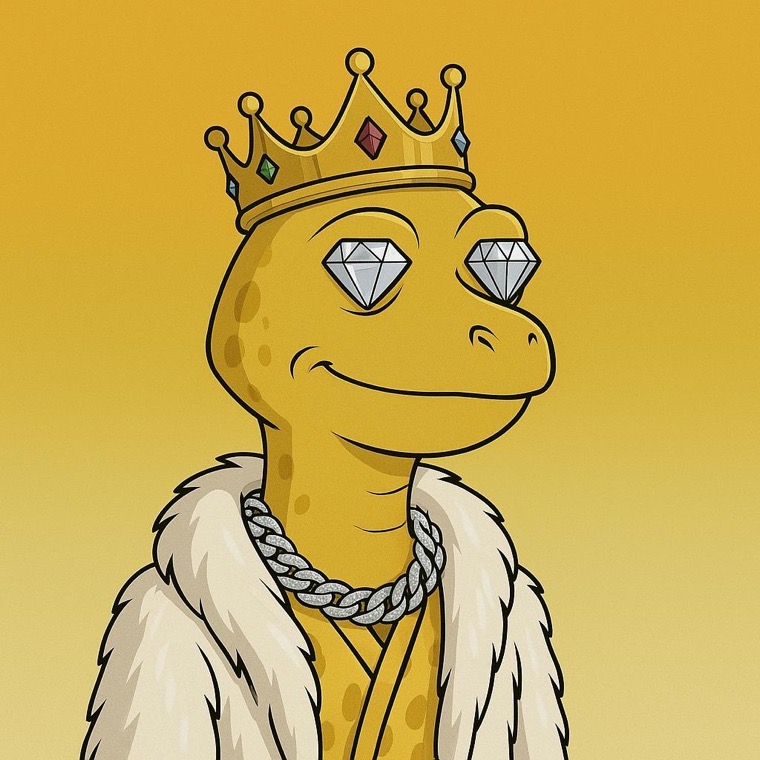 Sextillionaire Reptillionaire, golden crowned reptile with diamond eyes